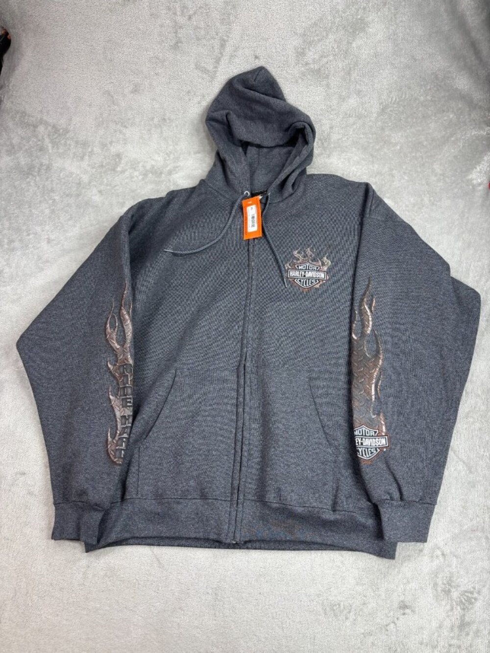 Harley Davidson Motorcycles Hoodie Ithaca NY Mens XL Gray Full Zip Sweatshirt